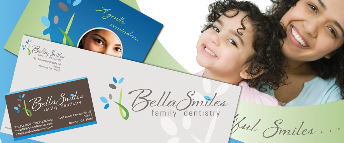 Bella Smiles Business Card, Letterhead and Brochure by 11 Fingers Design